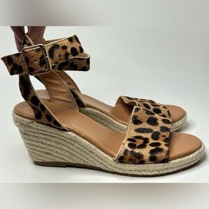 J.Crew Leopard Calf Hair Wedge Espadrille Open Toe Sandal Size 9